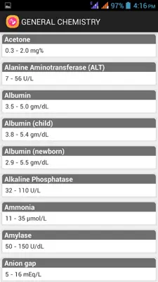 Normal Lab Values (Simple) android App screenshot 0